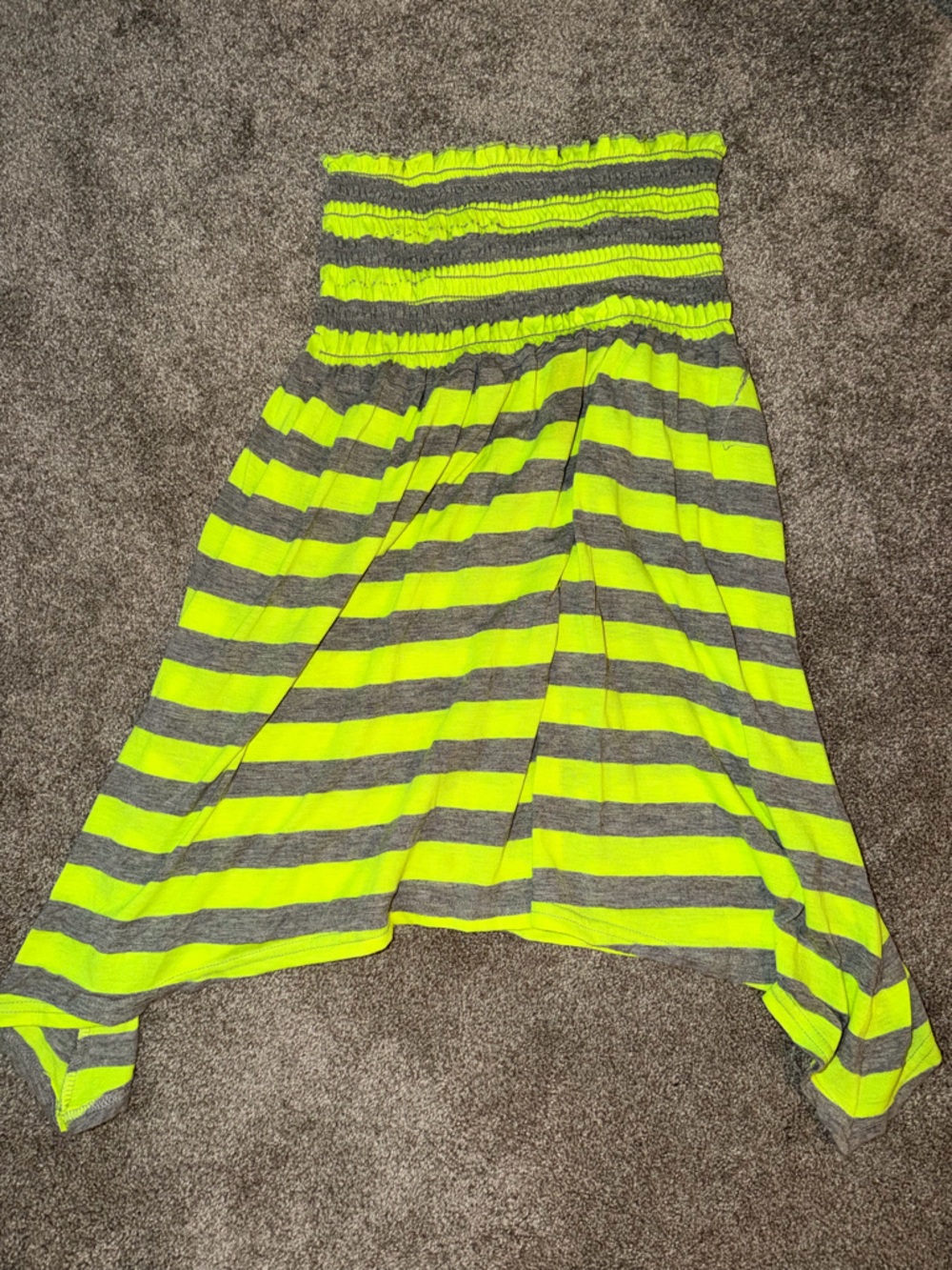 Striped Strapless Tube Dress in Neon Yellow and Gray